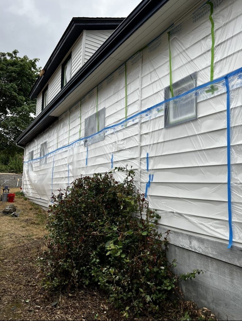 a house with plastic covering