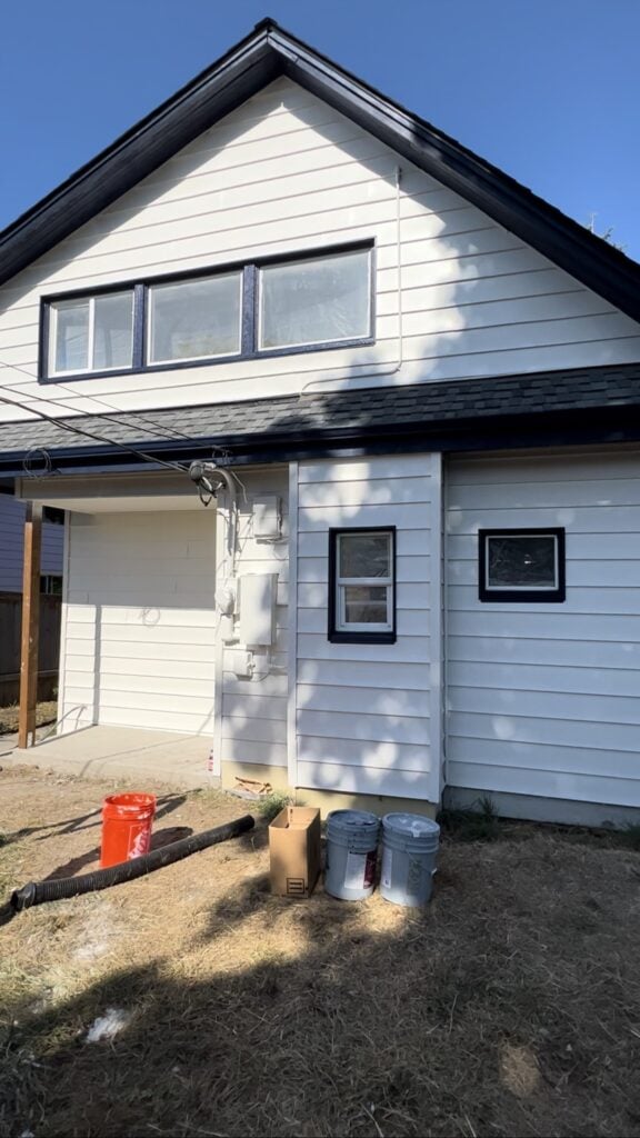 a house with a garage door