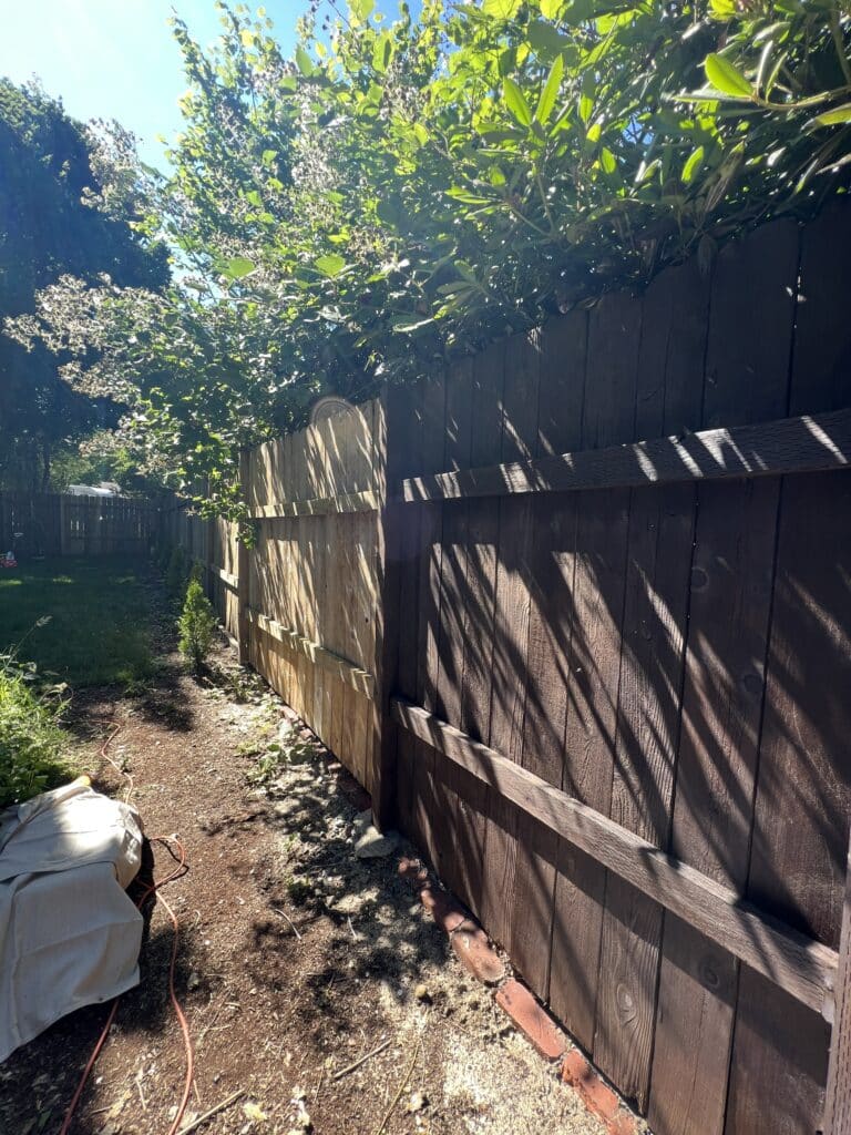 a fence with trees and grass