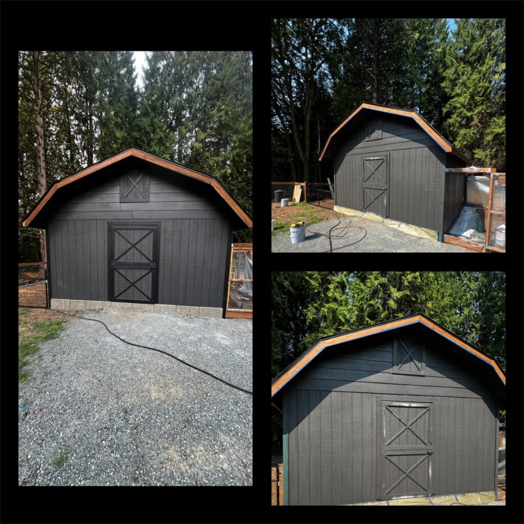 a barn with a shed in the back