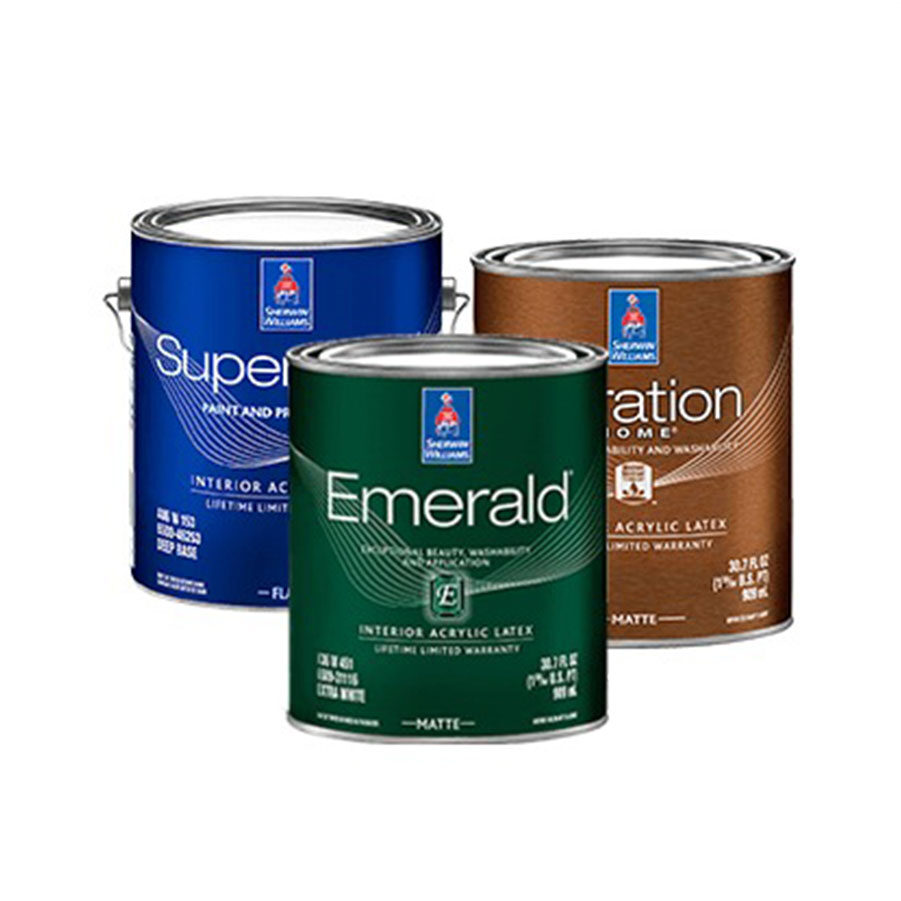 Sherwin-Williams Paint Cans several paint cans with white text