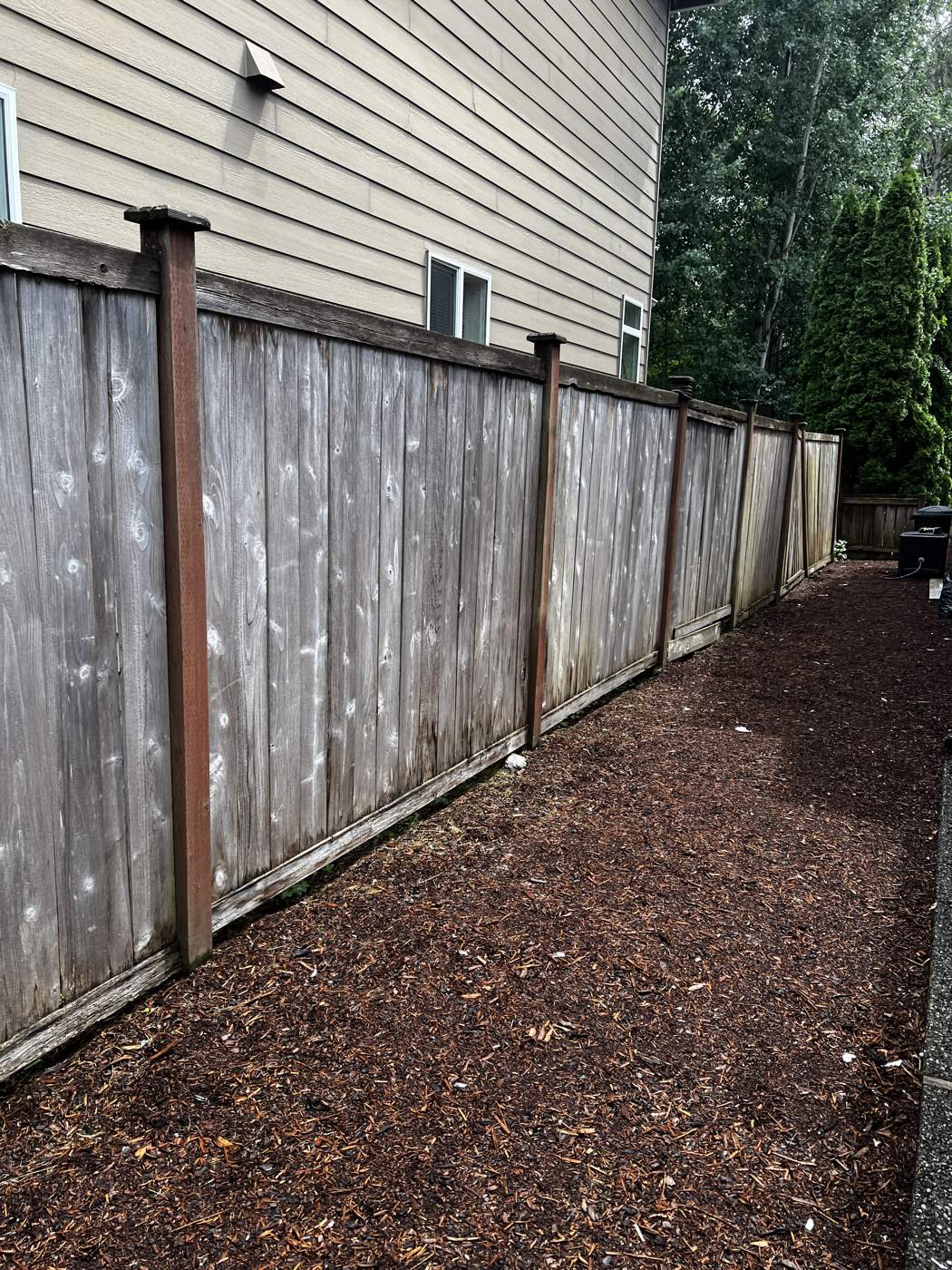 Side-yard fence gone gray before staining