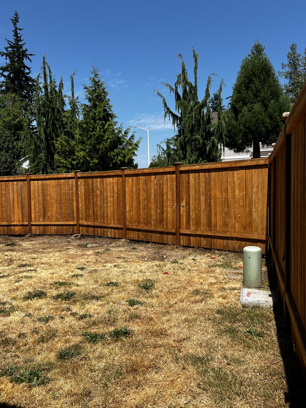 The same fence after cleaning and staining with Sherwin-Williams SuperDeck