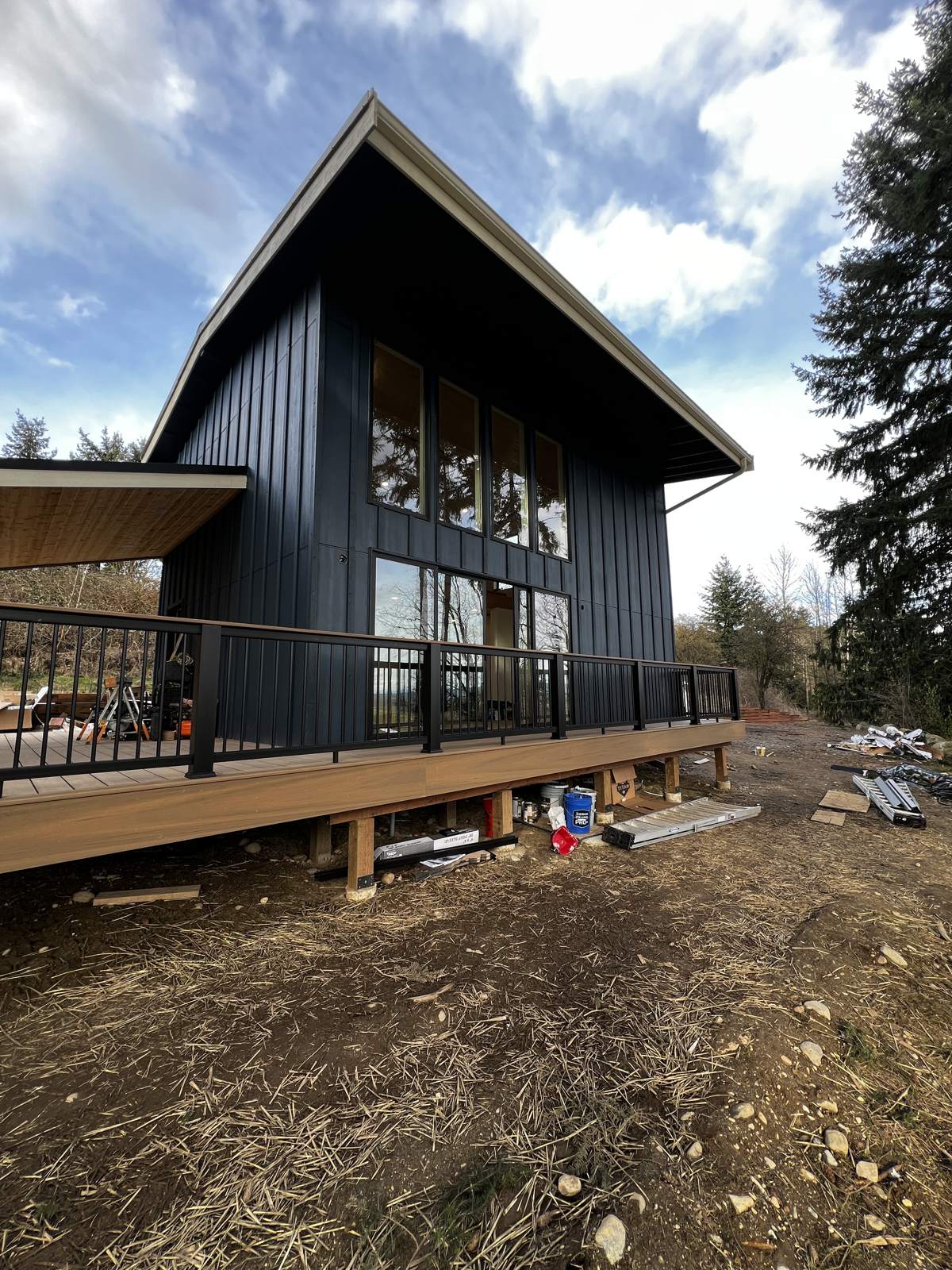 New-construction modern cabin in Snohomish with navy board-and-batten siding