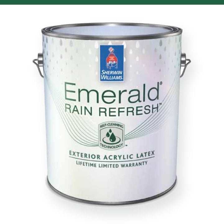 Sherwin-Williams Emerald Rain Refresh Exterior Acrylic Latex paint can