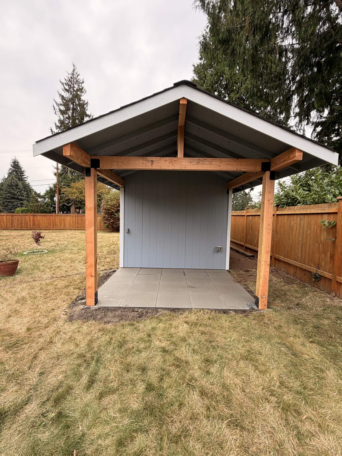 Covered patio with cedar posts on the Bothell ADU